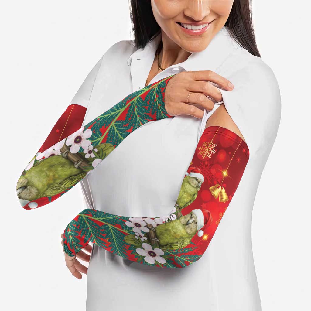 New Zealand Kakapo Christmas Arm Sleeves Owl Parrot Santa Sliver Fern Manuka - Red - Aussie Hoodie