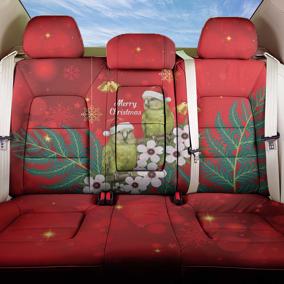 New Zealand Kakapo Christmas Back Car Seat Cover Owl Parrot Santa Sliver Fern Manuka - Red - Aussie Hoodie