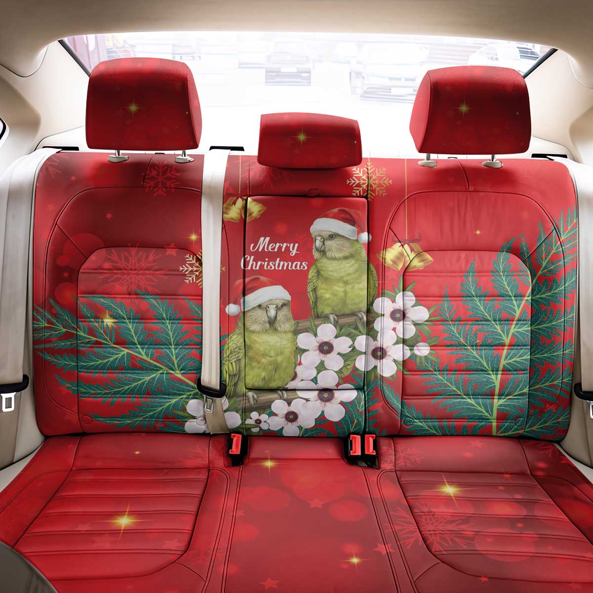 New Zealand Kakapo Christmas Back Car Seat Cover Owl Parrot Santa Sliver Fern Manuka - Red - Aussie Hoodie