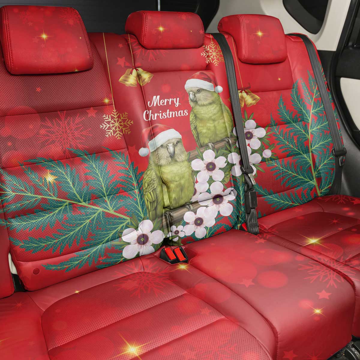 New Zealand Kakapo Christmas Back Car Seat Cover Owl Parrot Santa Sliver Fern Manuka - Red - Aussie Hoodie