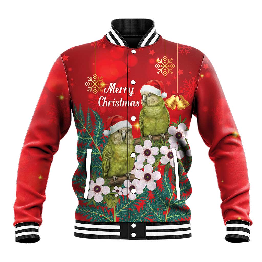 New Zealand Kakapo Christmas Baseball Jacket Owl Parrot Santa Sliver Fern Manuka - Red - Aussie Hoodie