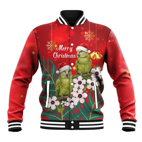 New Zealand Kakapo Christmas Baseball Jacket Owl Parrot Santa Sliver Fern Manuka - Red - Aussie Hoodie