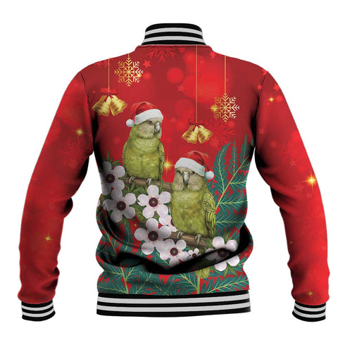 New Zealand Kakapo Christmas Baseball Jacket Owl Parrot Santa Sliver Fern Manuka - Red - Aussie Hoodie