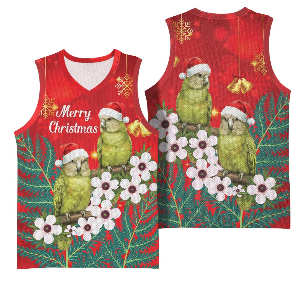 New Zealand Kakapo Christmas Basketball Jersey Owl Parrot Santa Sliver Fern Manuka - Red - Aussie Hoodie