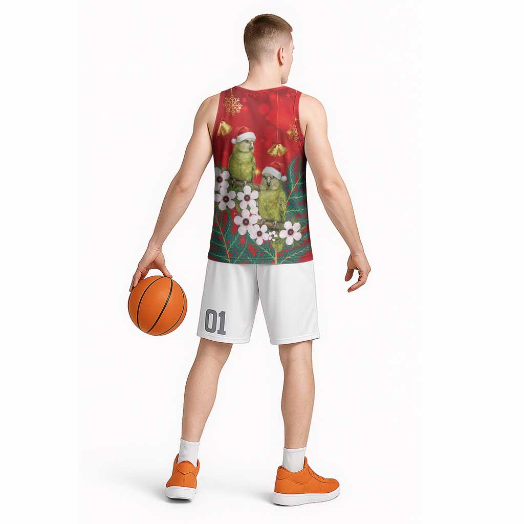 New Zealand Kakapo Christmas Basketball Jersey Owl Parrot Santa Sliver Fern Manuka - Red - Aussie Hoodie