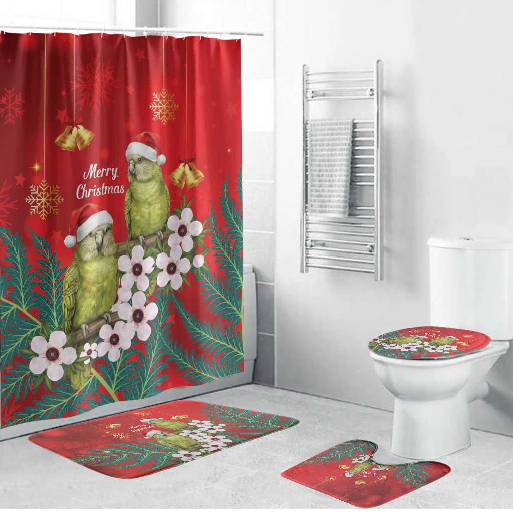 New Zealand Kakapo Christmas Bathroom Set Owl Parrot Santa Sliver Fern Manuka - Red - Aussie Hoodie