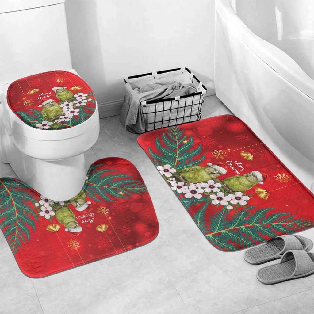 New Zealand Kakapo Christmas Bathroom Set Owl Parrot Santa Sliver Fern Manuka - Red - Aussie Hoodie