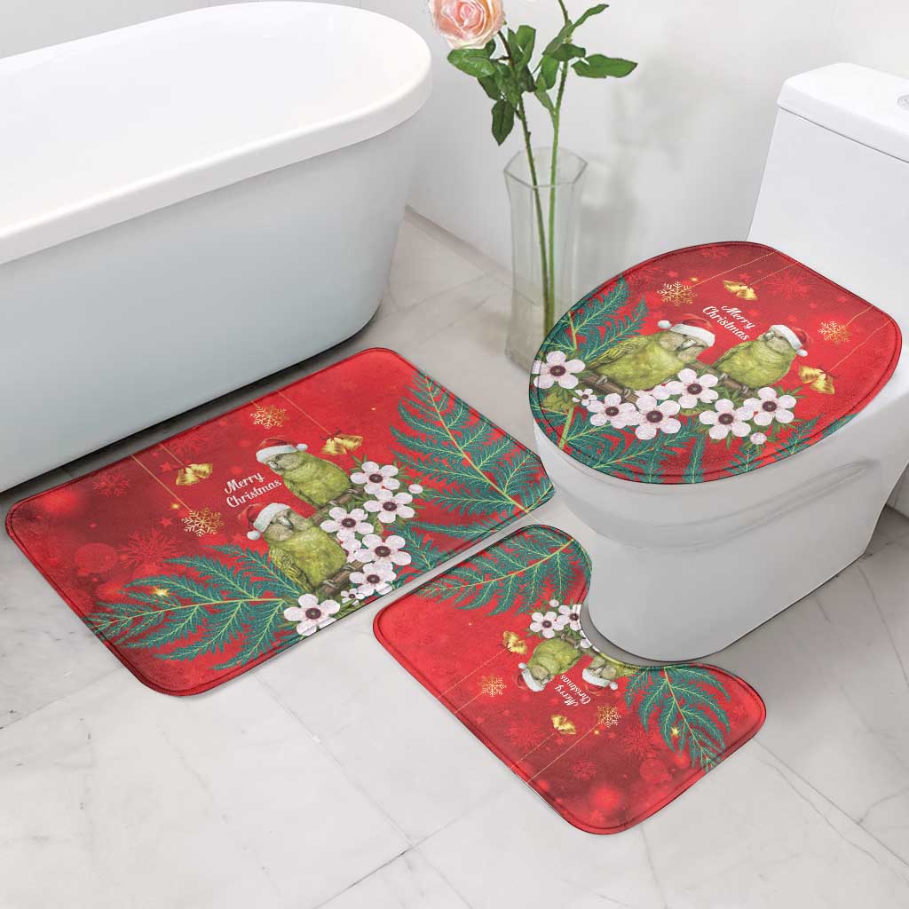 New Zealand Kakapo Christmas Bathroom Set Owl Parrot Santa Sliver Fern Manuka - Red - Aussie Hoodie