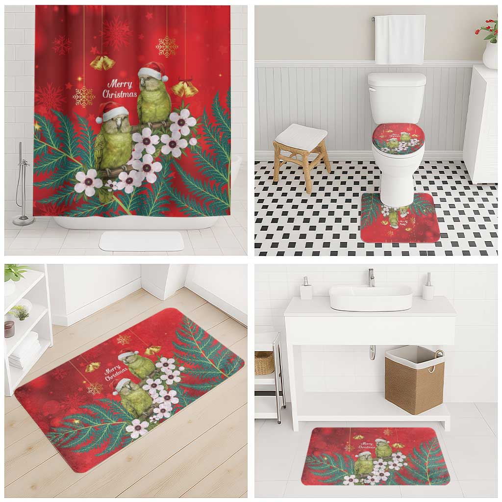 New Zealand Kakapo Christmas Bathroom Set Owl Parrot Santa Sliver Fern Manuka - Red - Aussie Hoodie