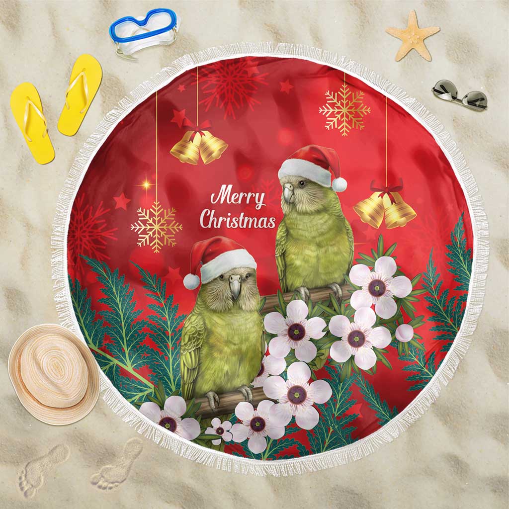 New Zealand Kakapo Christmas Beach Blanket Owl Parrot Santa Sliver Fern Manuka - Red - Aussie Hoodie