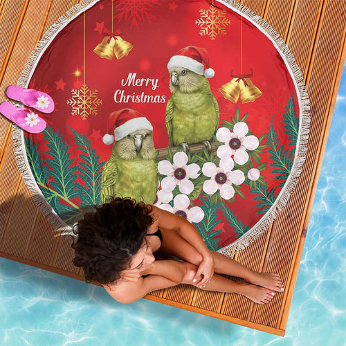 New Zealand Kakapo Christmas Beach Blanket Owl Parrot Santa Sliver Fern Manuka - Red - Aussie Hoodie