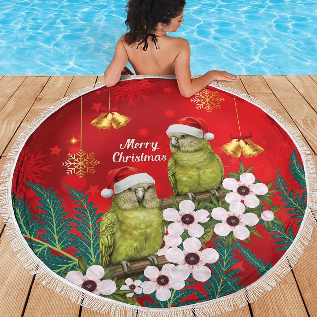 New Zealand Kakapo Christmas Beach Blanket Owl Parrot Santa Sliver Fern Manuka - Red - Aussie Hoodie