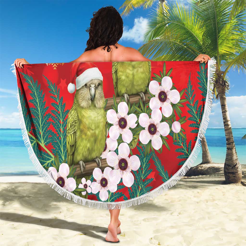 New Zealand Kakapo Christmas Beach Blanket Owl Parrot Santa Sliver Fern Manuka - Red - Aussie Hoodie