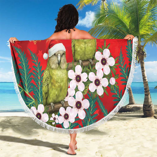 New Zealand Kakapo Christmas Beach Blanket Owl Parrot Santa Sliver Fern Manuka - Red - Aussie Hoodie