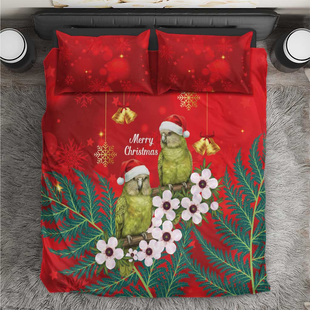 New Zealand Kakapo Christmas Bedding Set Owl Parrot Santa Sliver Fern Manuka - Red - Aussie Hoodie