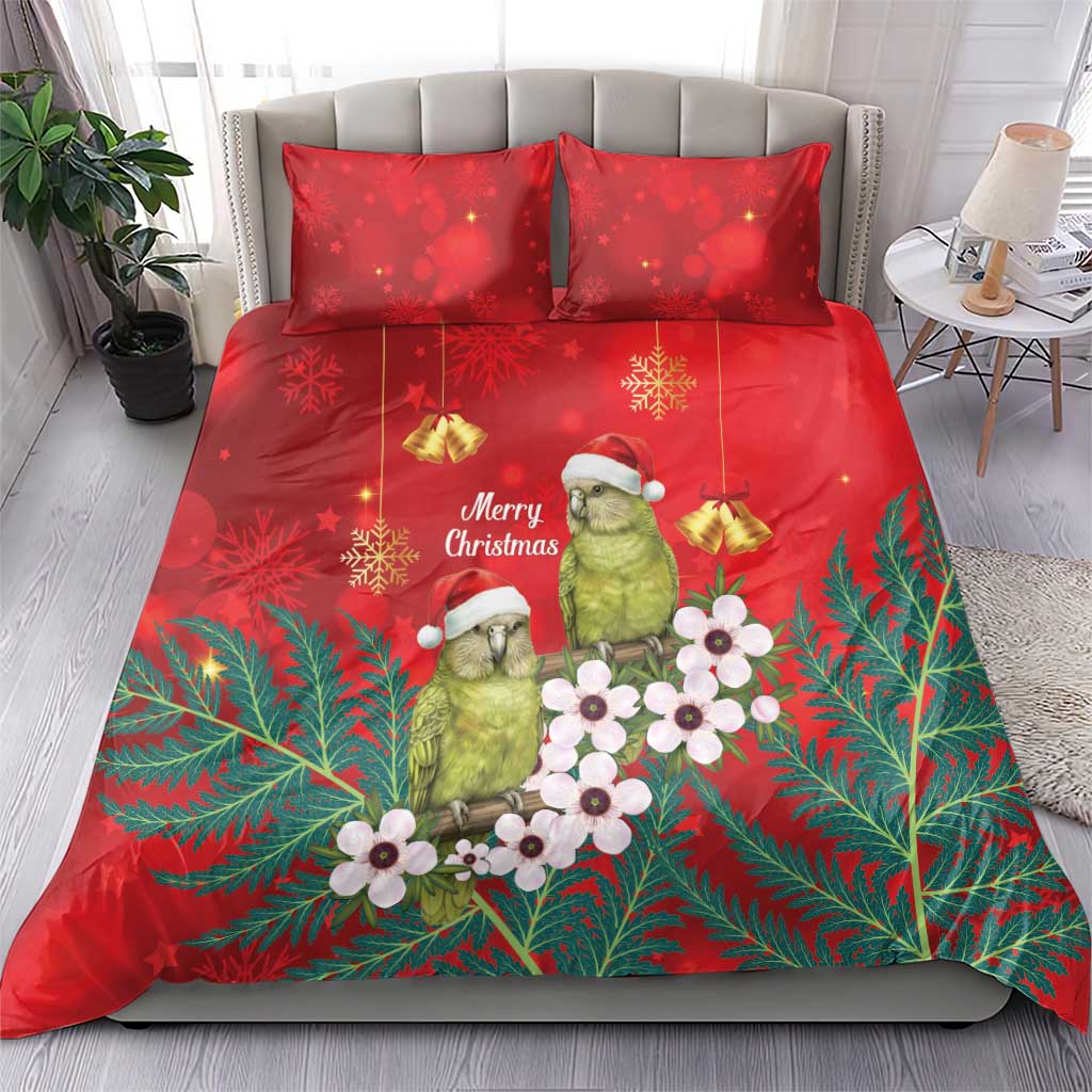 New Zealand Kakapo Christmas Bedding Set Owl Parrot Santa Sliver Fern Manuka - Red - Aussie Hoodie