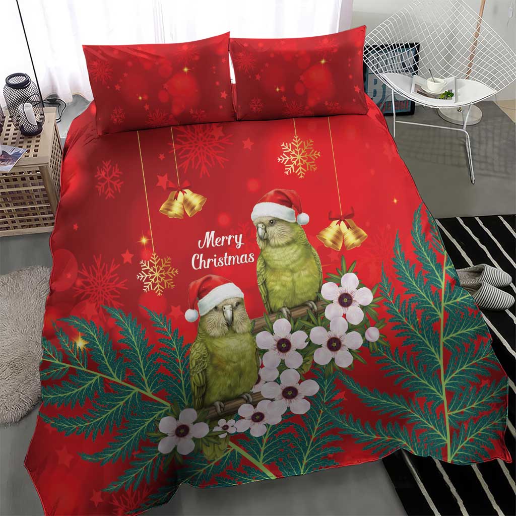New Zealand Kakapo Christmas Bedding Set Owl Parrot Santa Sliver Fern Manuka - Red - Aussie Hoodie