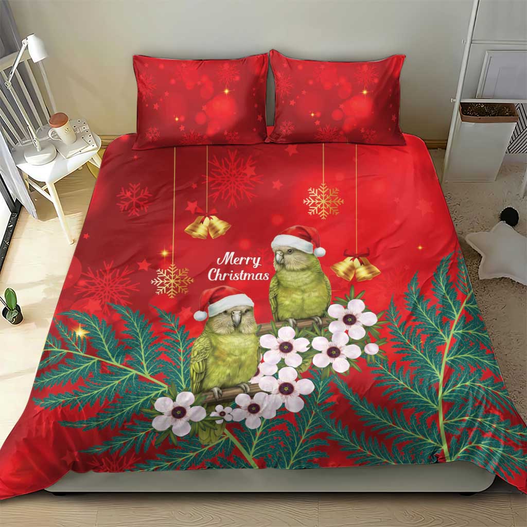 New Zealand Kakapo Christmas Bedding Set Owl Parrot Santa Sliver Fern Manuka - Red - Aussie Hoodie