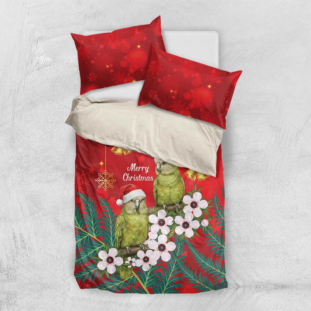 New Zealand Kakapo Christmas Bedding Set Owl Parrot Santa Sliver Fern Manuka - Red - Aussie Hoodie