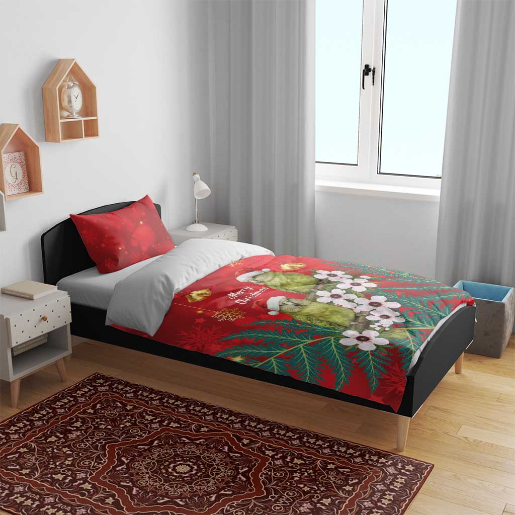 New Zealand Kakapo Christmas Bedding Set Owl Parrot Santa Sliver Fern Manuka - Red - Aussie Hoodie