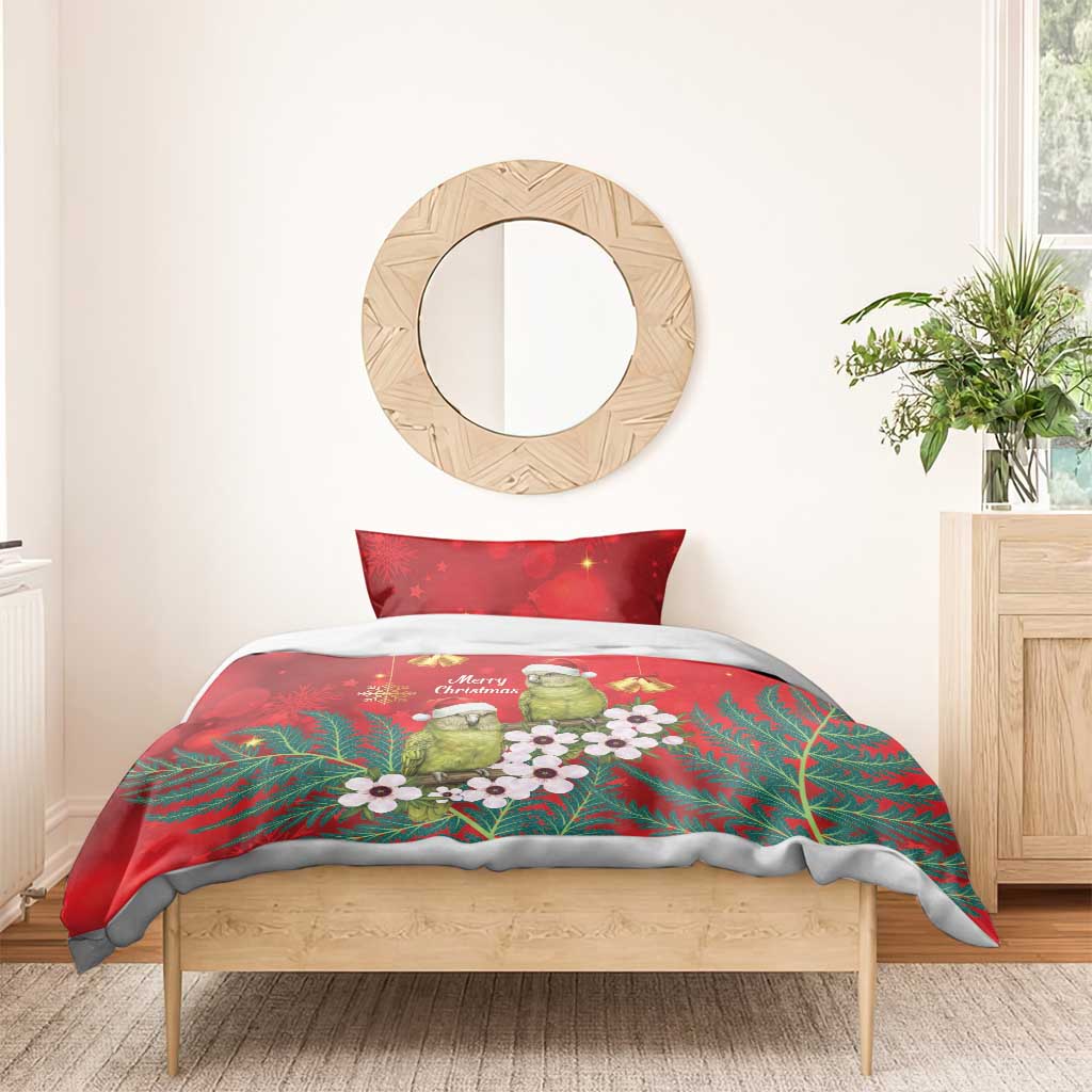 New Zealand Kakapo Christmas Bedding Set Owl Parrot Santa Sliver Fern Manuka - Red - Aussie Hoodie