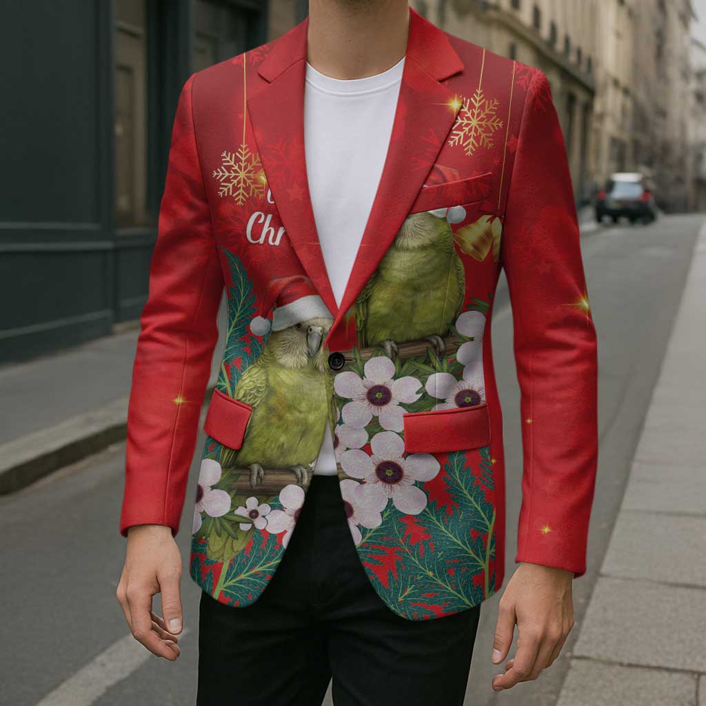 New Zealand Kakapo Christmas Blazer Owl Parrot Santa Sliver Fern Manuka - Red - Aussie Hoodie
