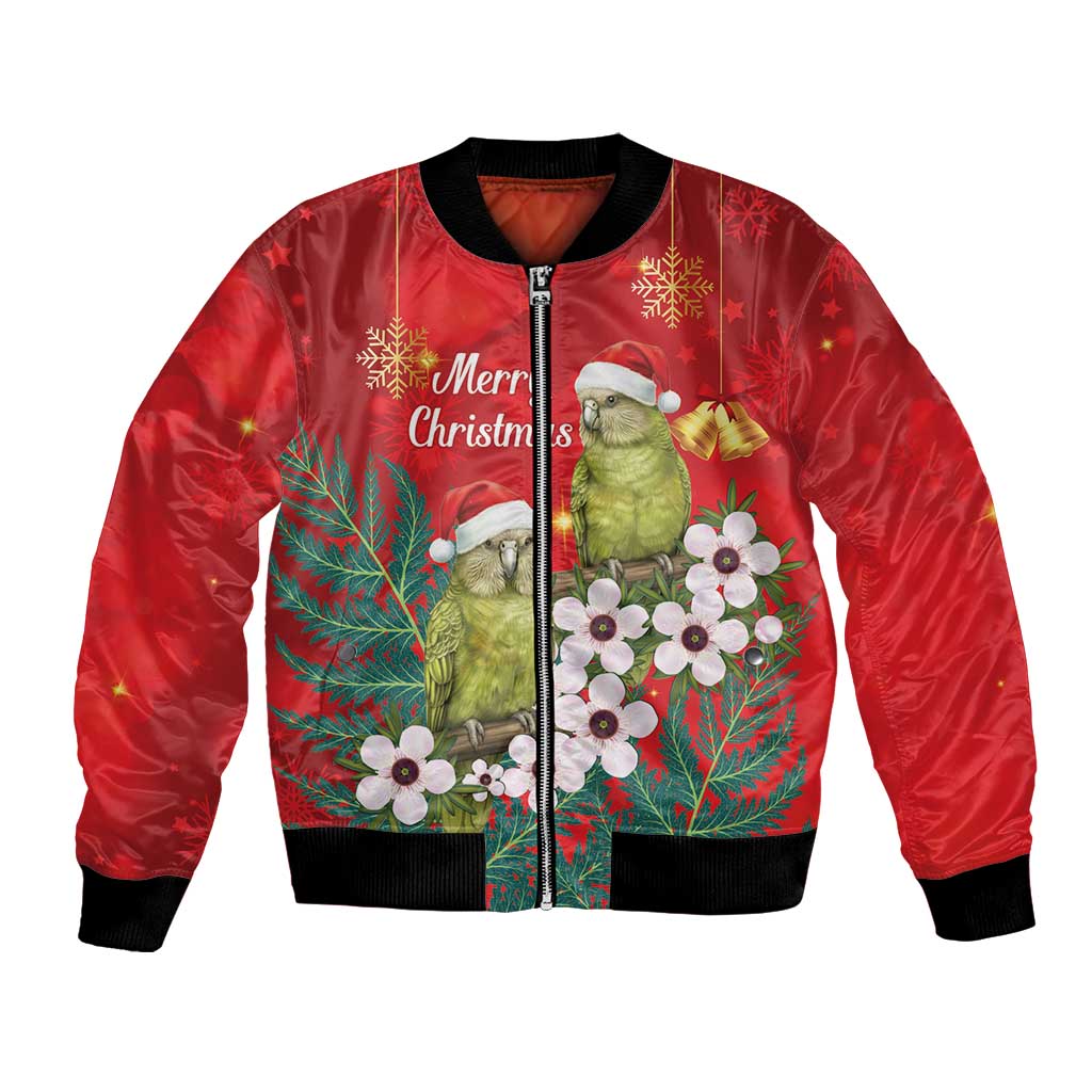 New Zealand Kakapo Christmas Bomber Jacket Owl Parrot Santa Sliver Fern Manuka - Red - Aussie Hoodie