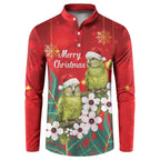 New Zealand Kakapo Christmas Button Sweatshirt Owl Parrot Santa Sliver Fern Manuka - Red - Aussie Hoodie
