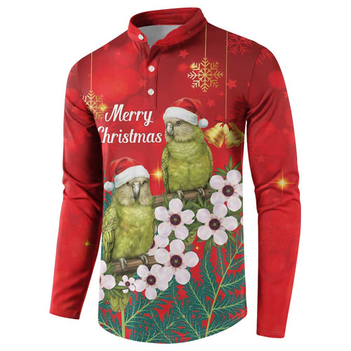 New Zealand Kakapo Christmas Button Sweatshirt Owl Parrot Santa Sliver Fern Manuka - Red - Aussie Hoodie