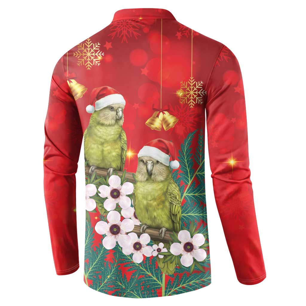 New Zealand Kakapo Christmas Button Sweatshirt Owl Parrot Santa Sliver Fern Manuka - Red - Aussie Hoodie