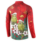 New Zealand Kakapo Christmas Button Sweatshirt Owl Parrot Santa Sliver Fern Manuka - Red - Aussie Hoodie