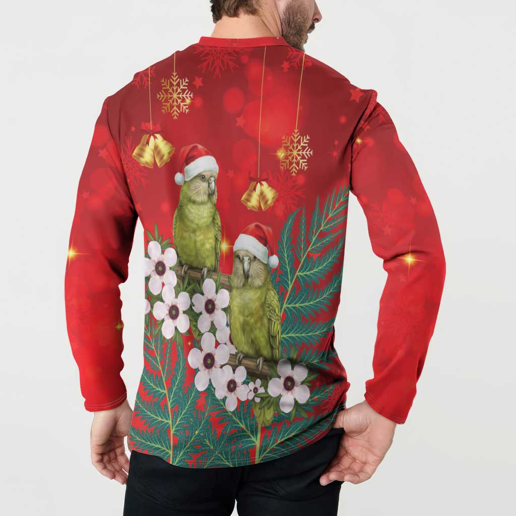 New Zealand Kakapo Christmas Button Sweatshirt Owl Parrot Santa Sliver Fern Manuka - Red - Aussie Hoodie