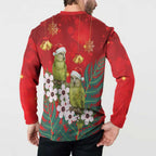New Zealand Kakapo Christmas Button Sweatshirt Owl Parrot Santa Sliver Fern Manuka - Red - Aussie Hoodie