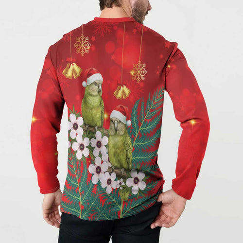 New Zealand Kakapo Christmas Button Sweatshirt Owl Parrot Santa Sliver Fern Manuka - Red - Aussie Hoodie