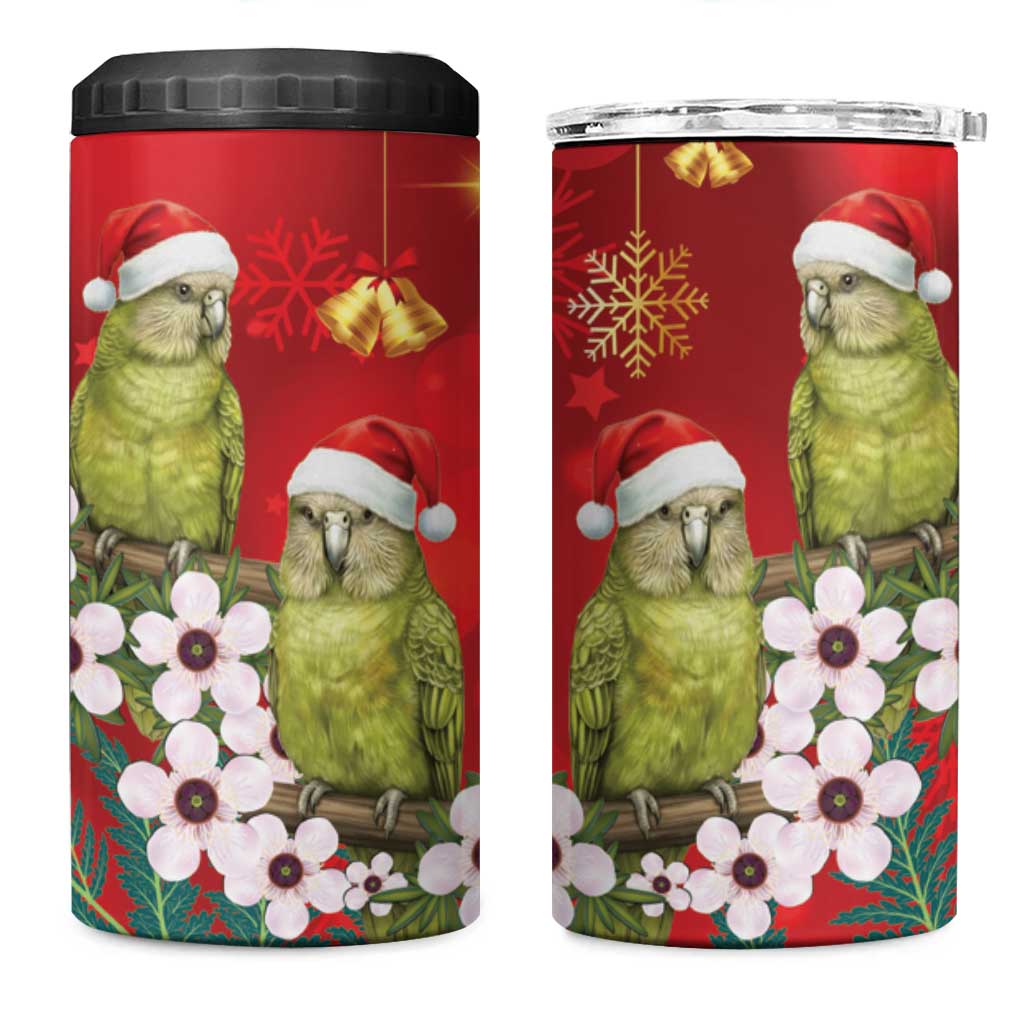 New Zealand Kakapo Christmas 4 in 1 Can Cooler Tumbler Owl Parrot Santa Sliver Fern Manuka - Red - Aussie Hoodie