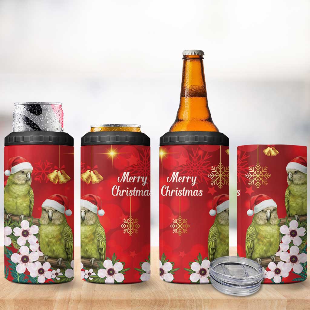 New Zealand Kakapo Christmas 4 in 1 Can Cooler Tumbler Owl Parrot Santa Sliver Fern Manuka - Red - Aussie Hoodie
