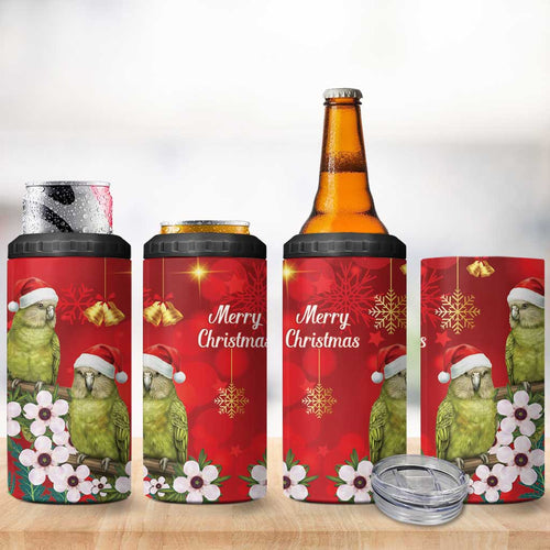 New Zealand Kakapo Christmas 4 in 1 Can Cooler Tumbler Owl Parrot Santa Sliver Fern Manuka - Red - Aussie Hoodie