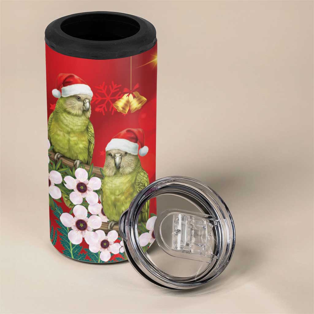 New Zealand Kakapo Christmas 4 in 1 Can Cooler Tumbler Owl Parrot Santa Sliver Fern Manuka - Red - Aussie Hoodie