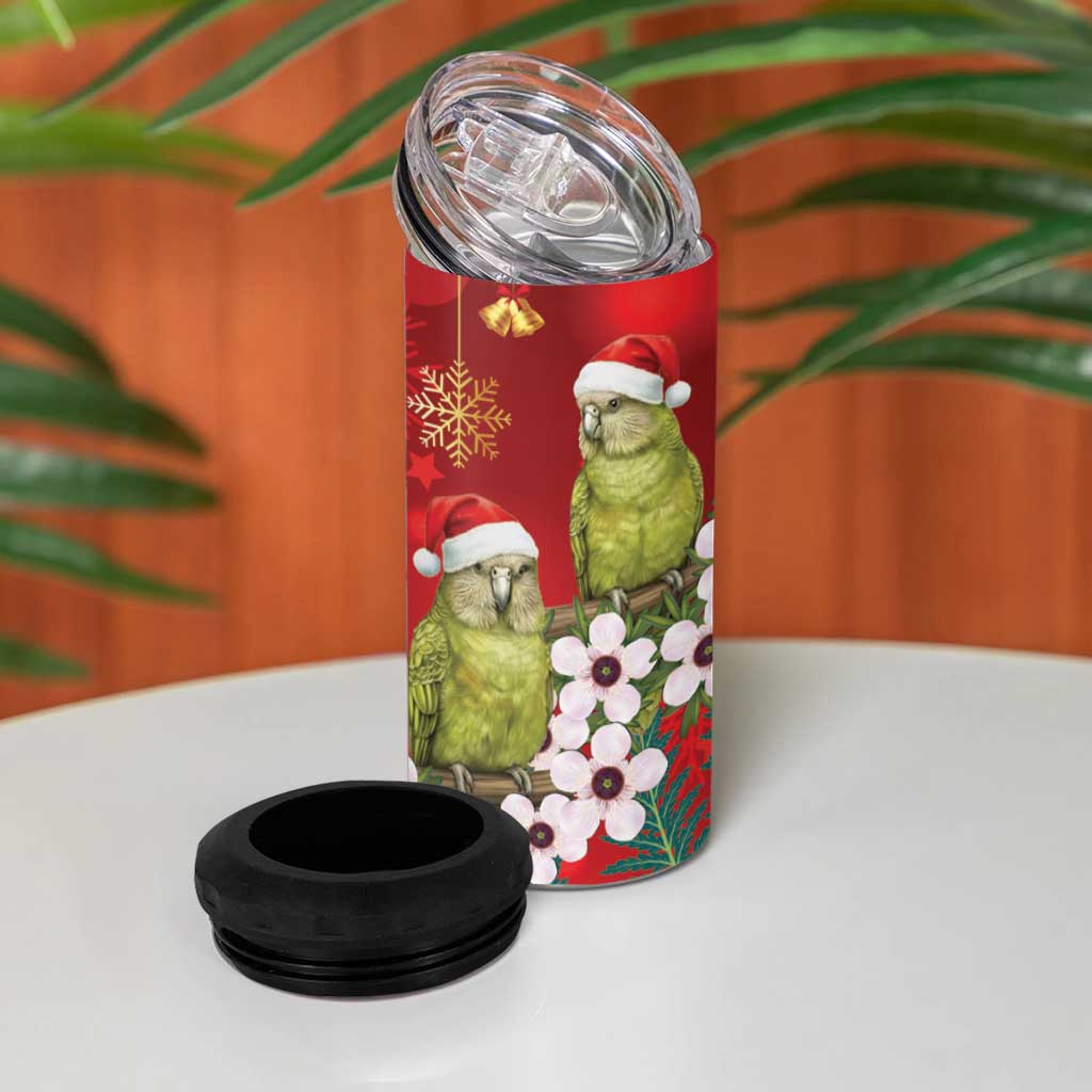 New Zealand Kakapo Christmas 4 in 1 Can Cooler Tumbler Owl Parrot Santa Sliver Fern Manuka - Red - Aussie Hoodie