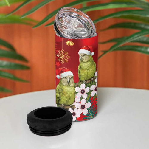 New Zealand Kakapo Christmas 4 in 1 Can Cooler Tumbler Owl Parrot Santa Sliver Fern Manuka - Red - Aussie Hoodie