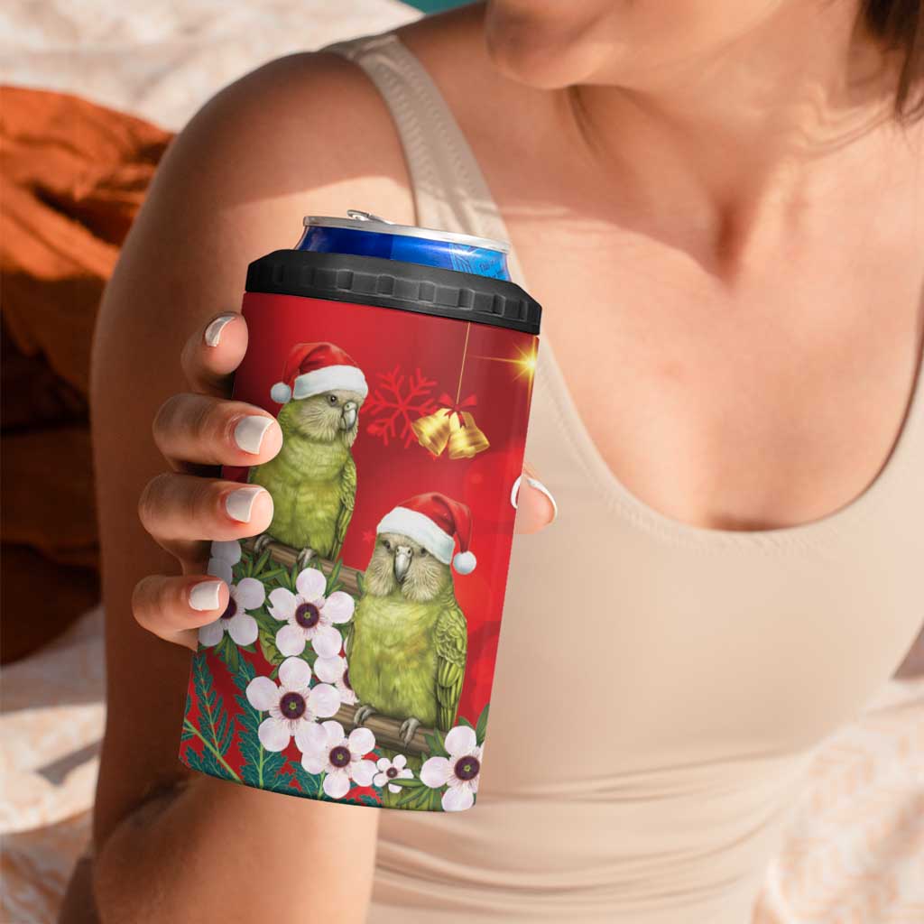 New Zealand Kakapo Christmas 4 in 1 Can Cooler Tumbler Owl Parrot Santa Sliver Fern Manuka - Red - Aussie Hoodie