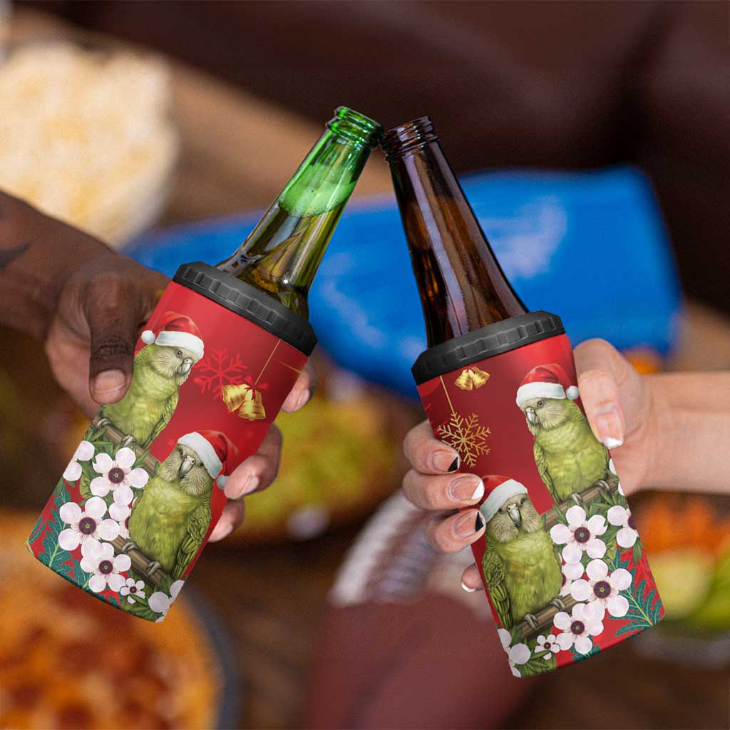 New Zealand Kakapo Christmas 4 in 1 Can Cooler Tumbler Owl Parrot Santa Sliver Fern Manuka - Red - Aussie Hoodie