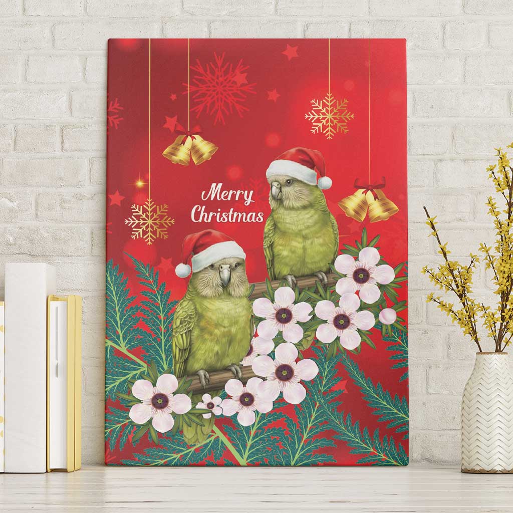 New Zealand Kakapo Christmas Canvas Wall Art Owl Parrot Santa Sliver Fern Manuka - Red - Aussie Hoodie