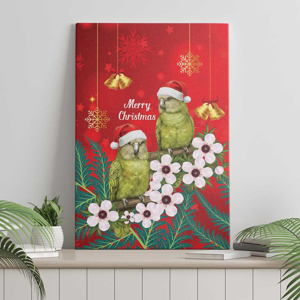 New Zealand Kakapo Christmas Canvas Wall Art Owl Parrot Santa Sliver Fern Manuka - Red - Aussie Hoodie