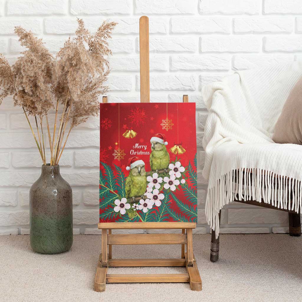 New Zealand Kakapo Christmas Canvas Wall Art Owl Parrot Santa Sliver Fern Manuka - Red - Aussie Hoodie