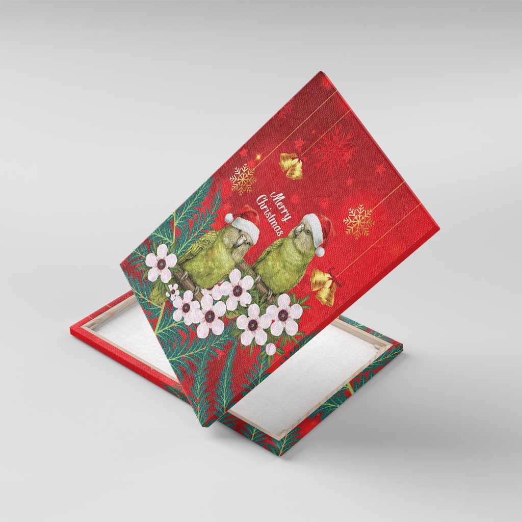 New Zealand Kakapo Christmas Canvas Wall Art Owl Parrot Santa Sliver Fern Manuka - Red - Aussie Hoodie