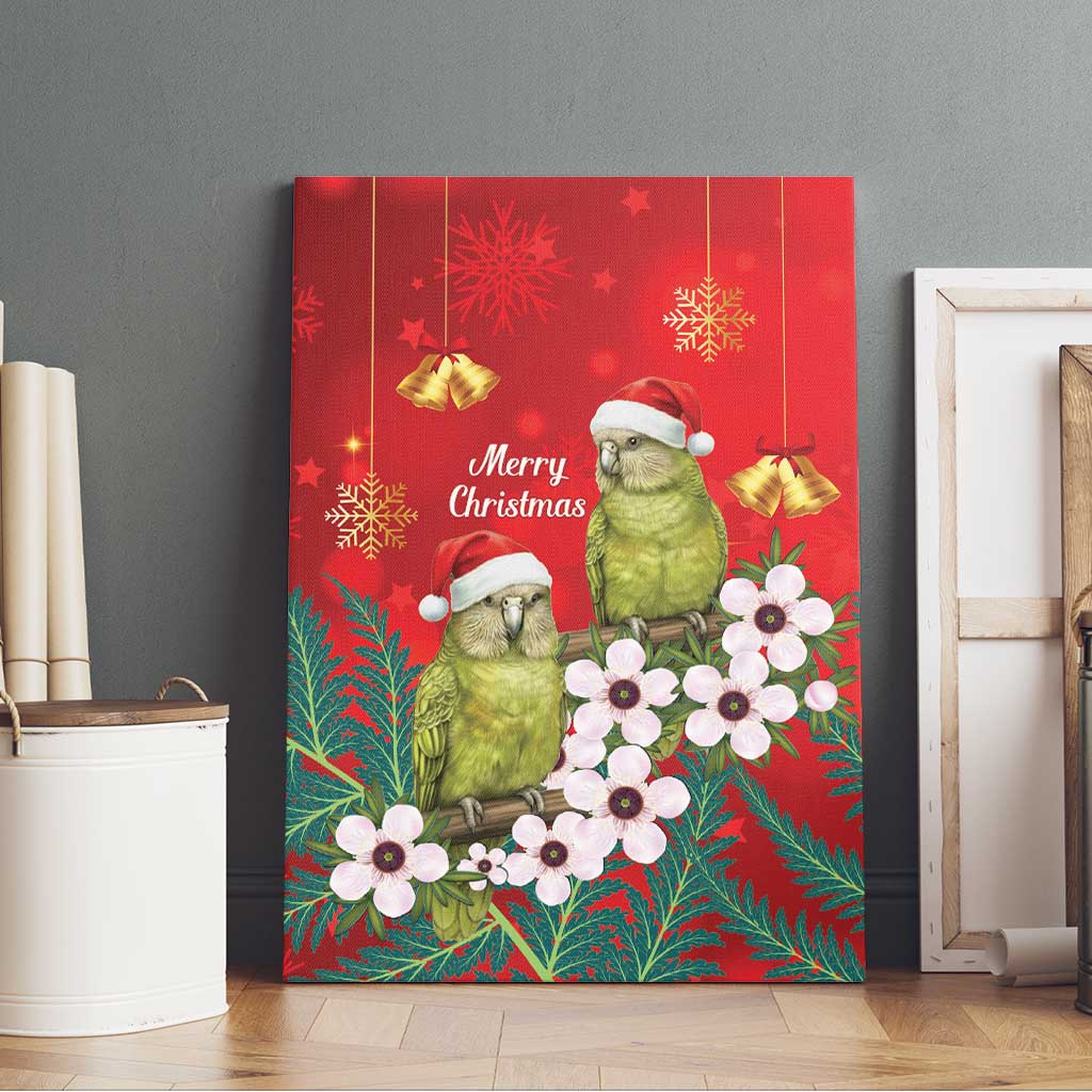 New Zealand Kakapo Christmas Canvas Wall Art Owl Parrot Santa Sliver Fern Manuka - Red - Aussie Hoodie