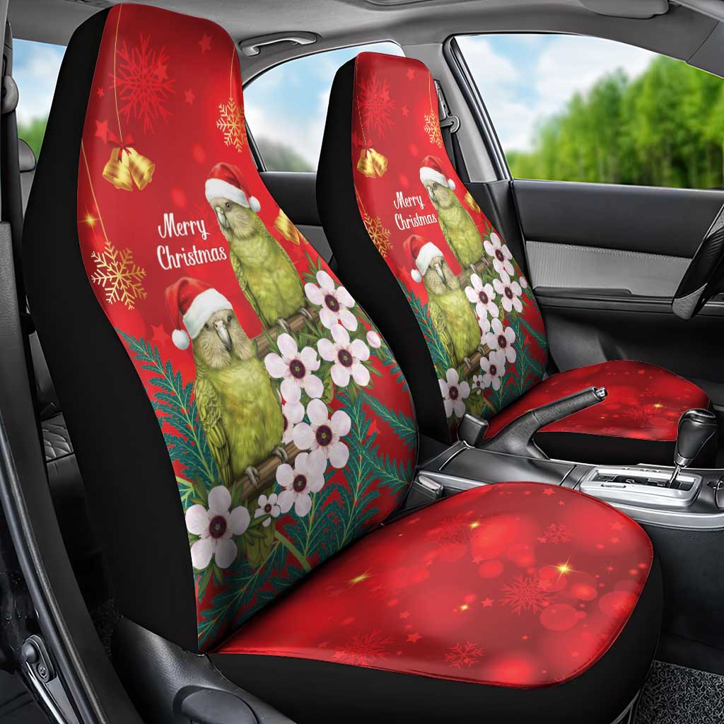 New Zealand Kakapo Christmas Car Seat Cover Owl Parrot Santa Sliver Fern Manuka - Red - Aussie Hoodie