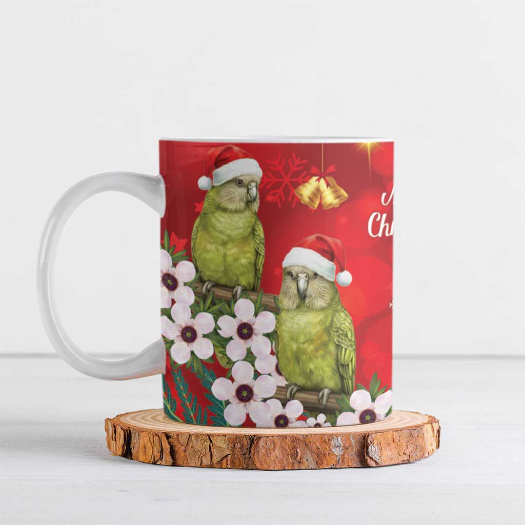 New Zealand Kakapo Christmas Ceramic Mug Owl Parrot Santa Sliver Fern Manuka - Red - Aussie Hoodie
