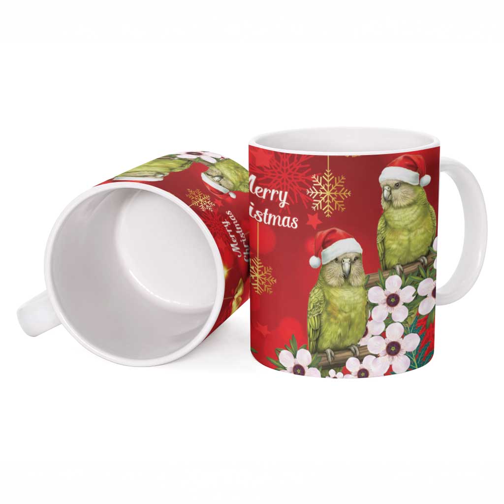 New Zealand Kakapo Christmas Ceramic Mug Owl Parrot Santa Sliver Fern Manuka - Red - Aussie Hoodie